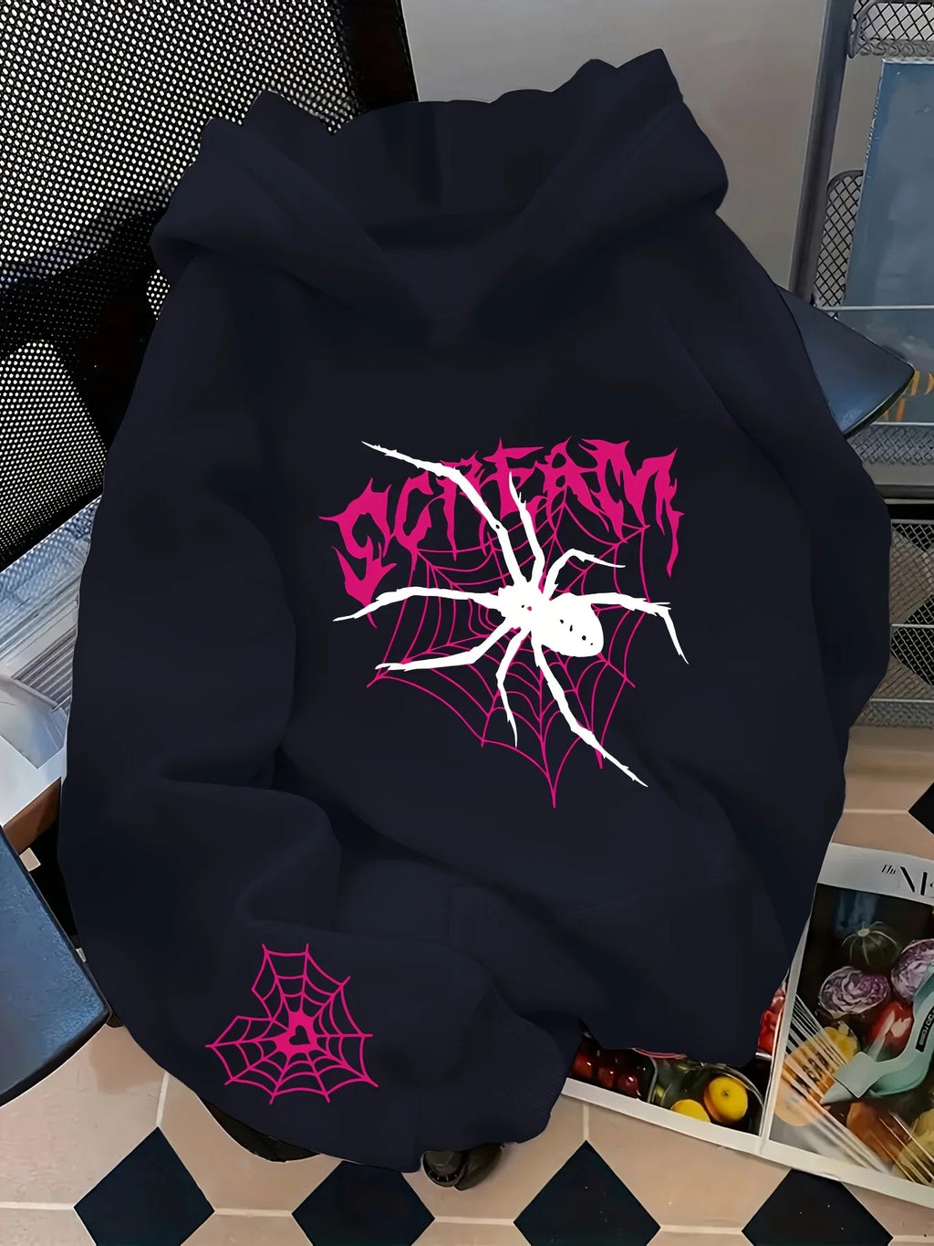 Screaming Spider and Spiderweb Print Women's Hoodie