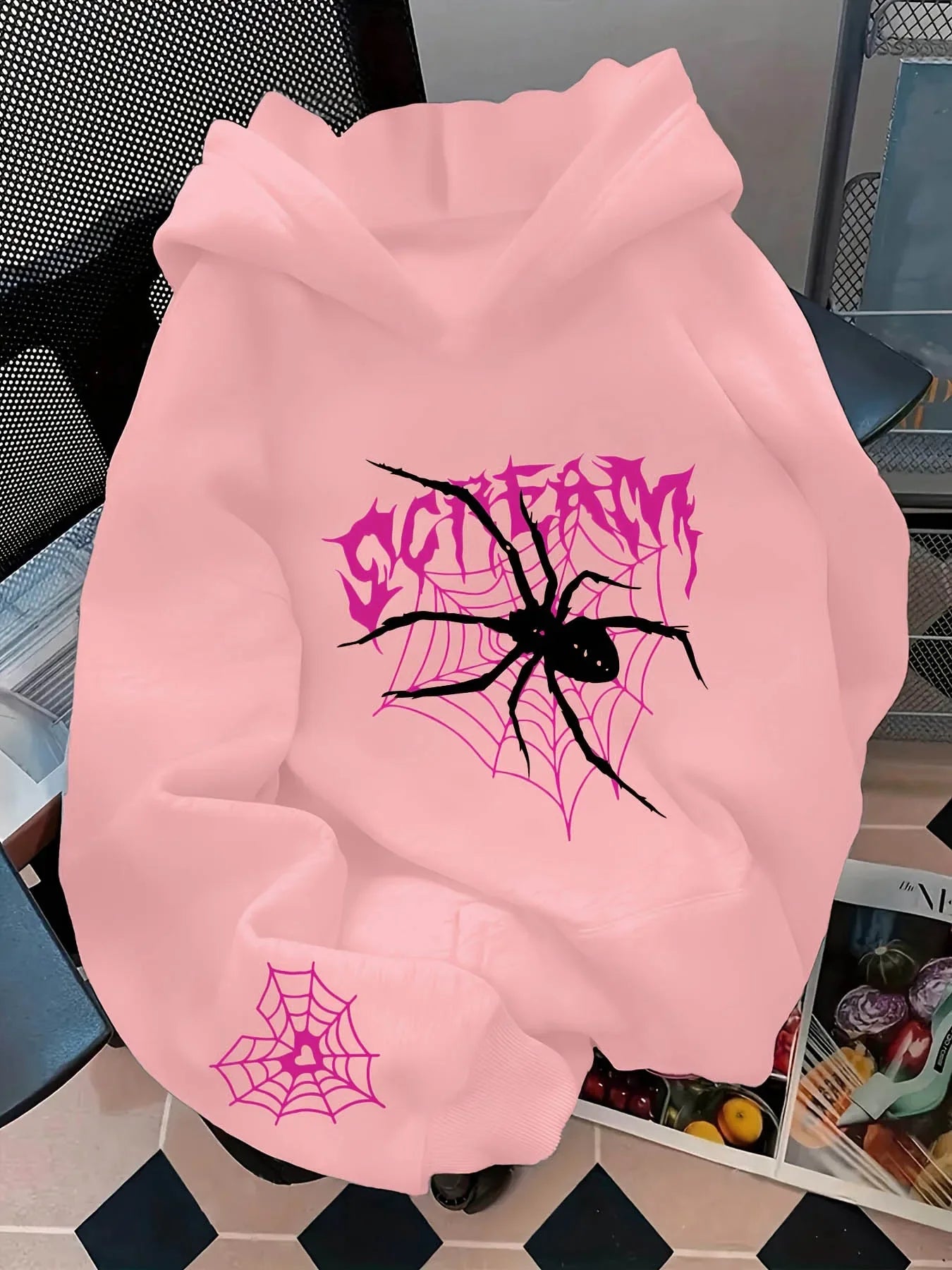Screaming Spider and Spiderweb Print Women's Hoodie