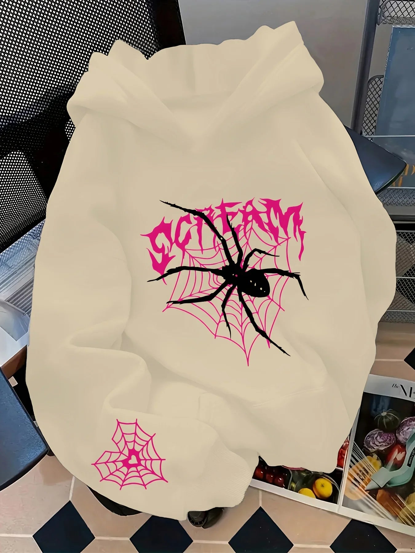 Screaming Spider and Spiderweb Print Women's Hoodie