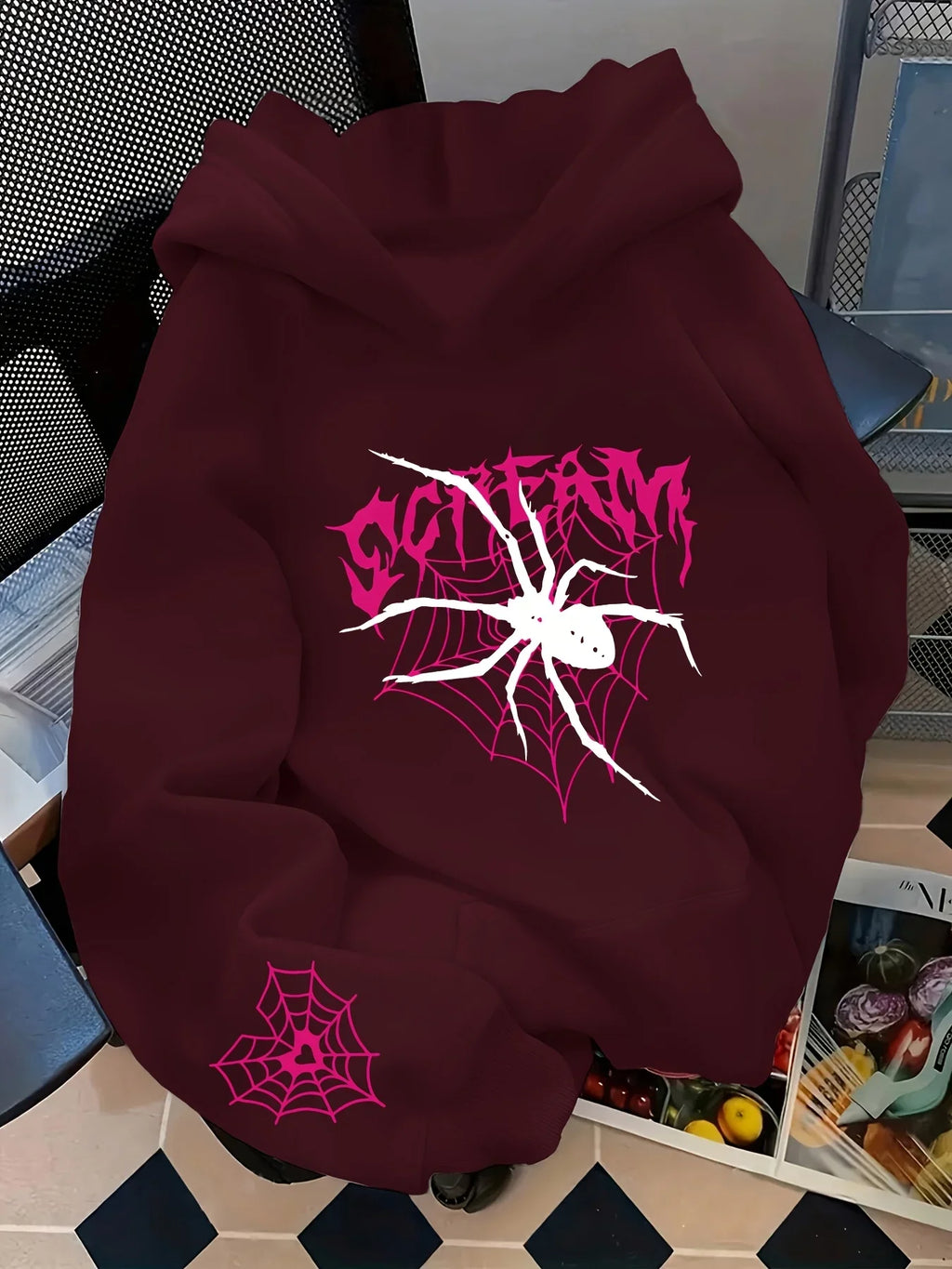 Screaming Spider and Spiderweb Print Women's Hoodie