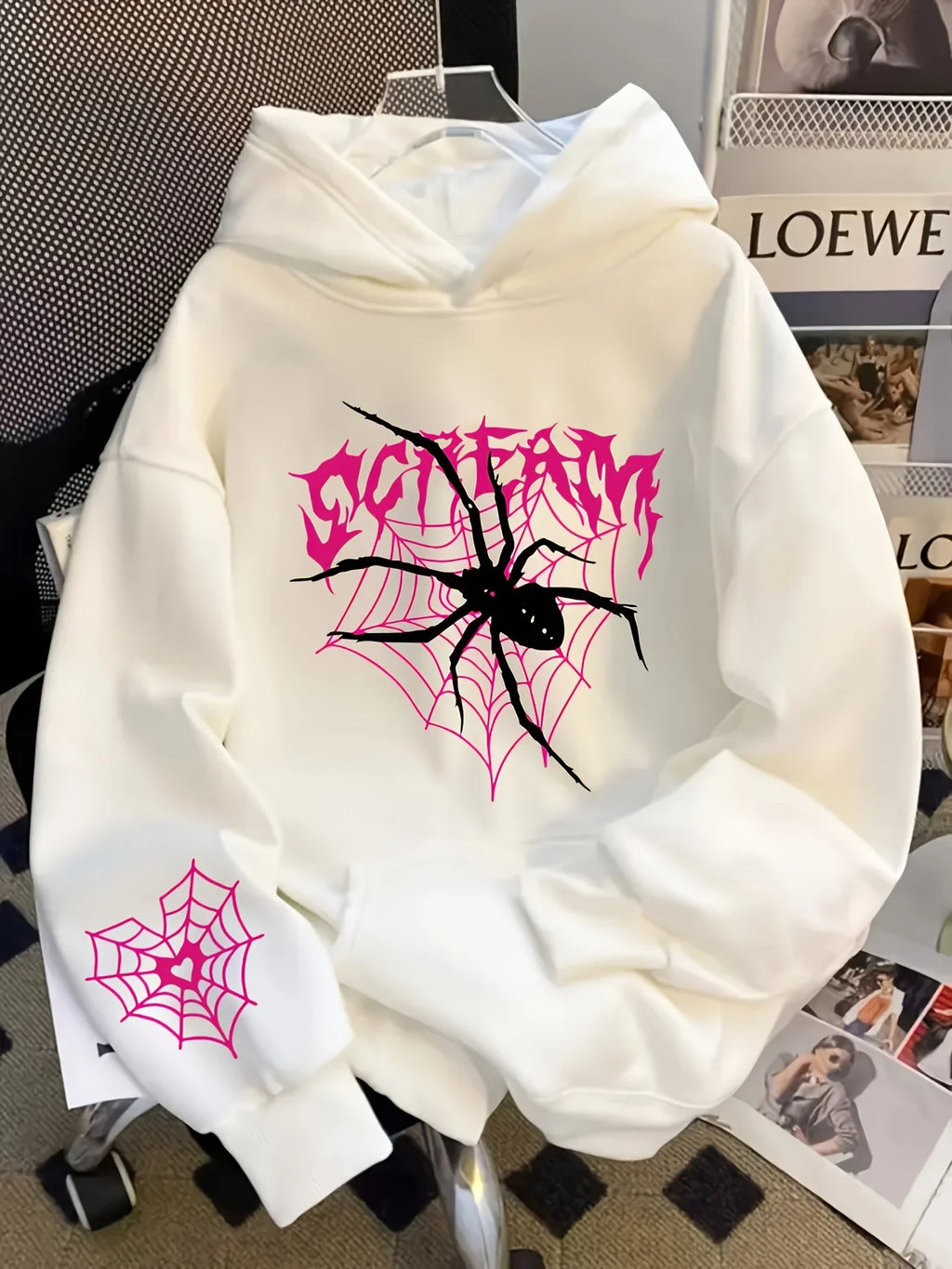 Screaming Spider and Spiderweb Print Women's Hoodie