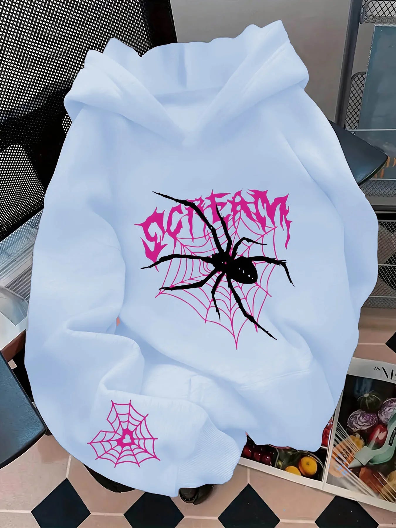 Screaming Spider and Spiderweb Print Women's Hoodie