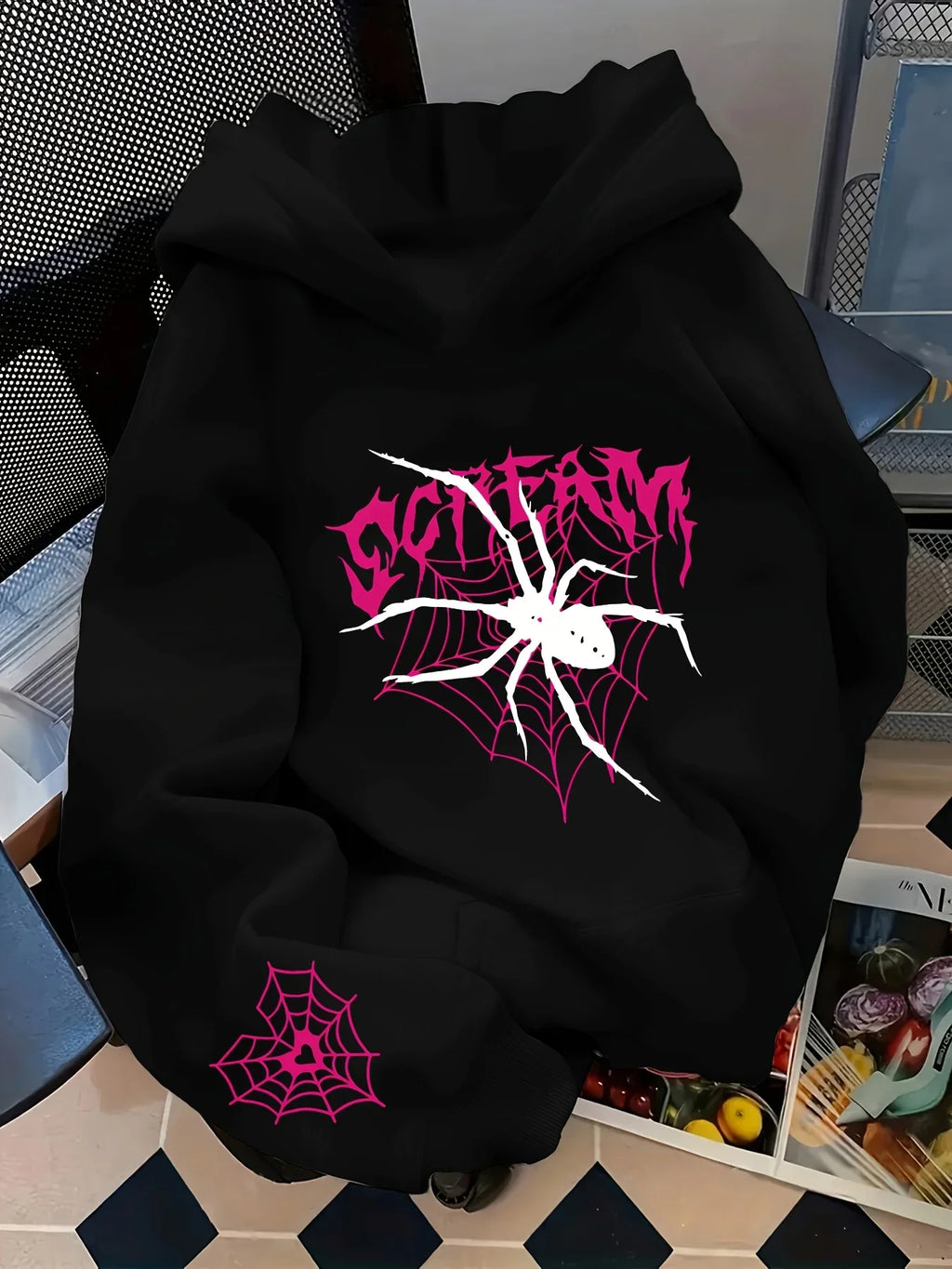 Screaming Spider and Spiderweb Print Women's Hoodie