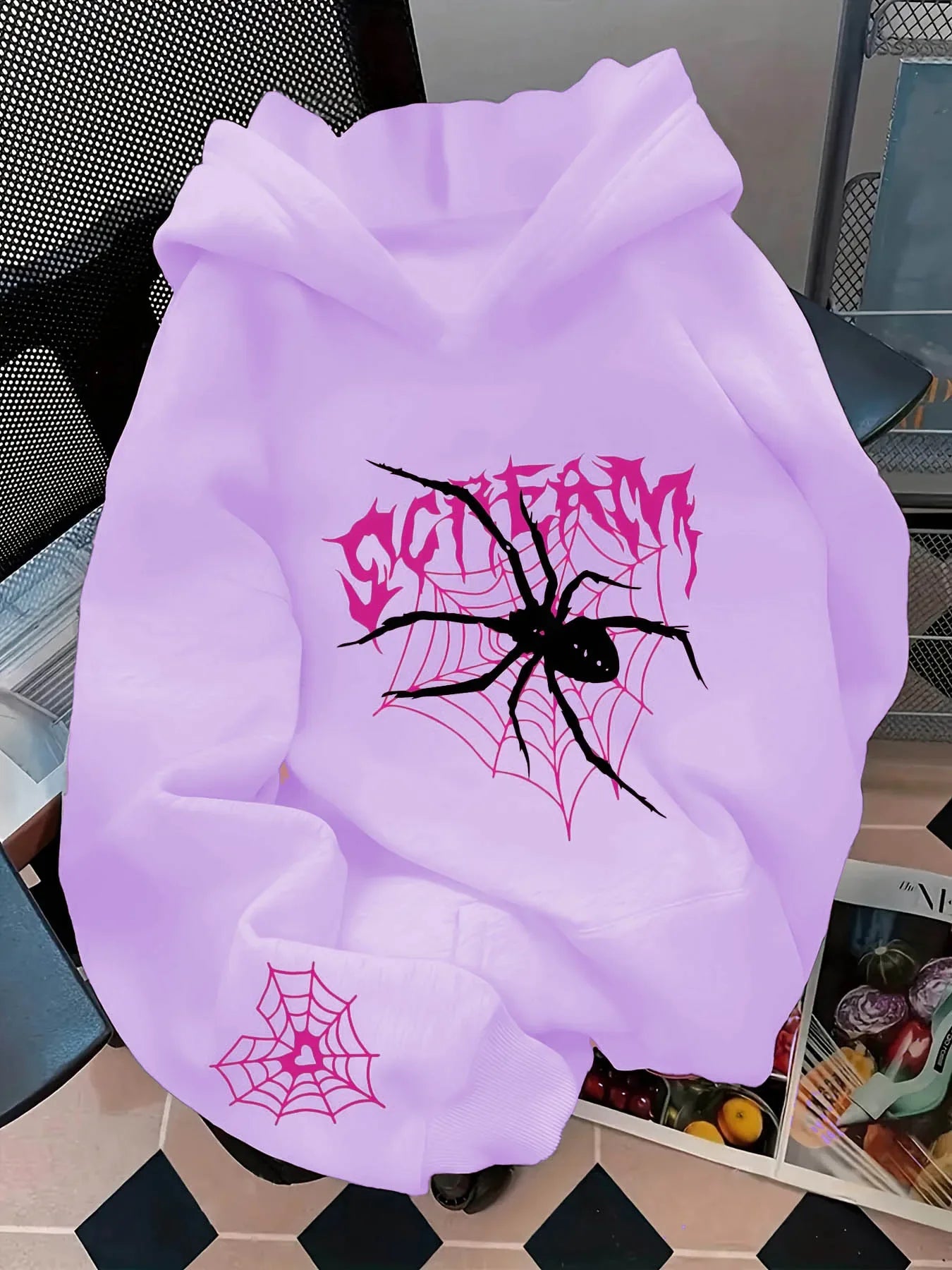 Screaming Spider and Spiderweb Print Women's Hoodie
