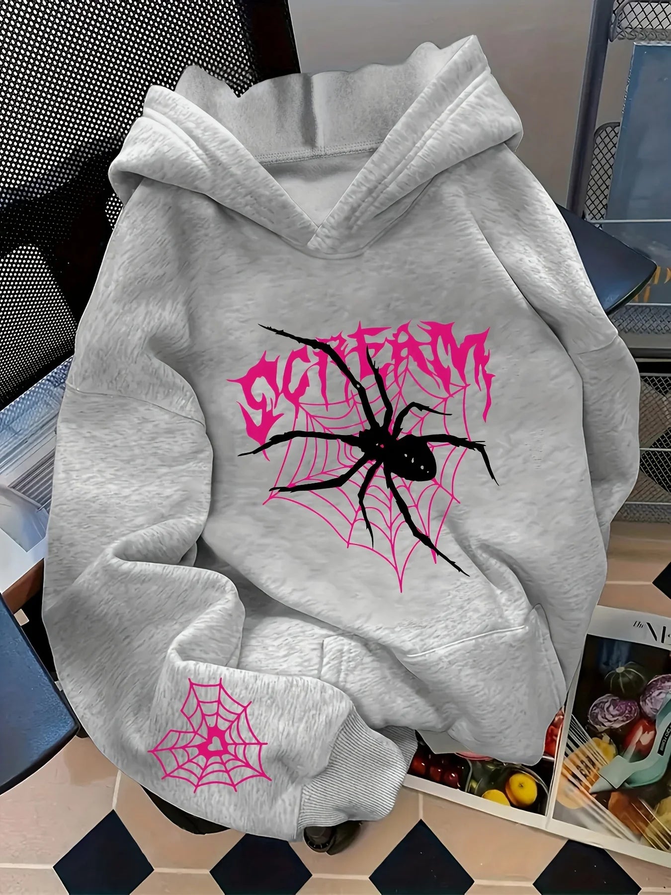 Screaming Spider and Spiderweb Print Women's Hoodie