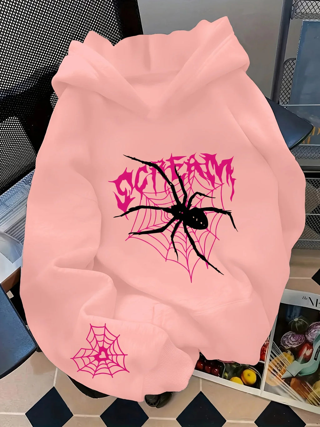 Screaming Spider and Spiderweb Print Women's Hoodie